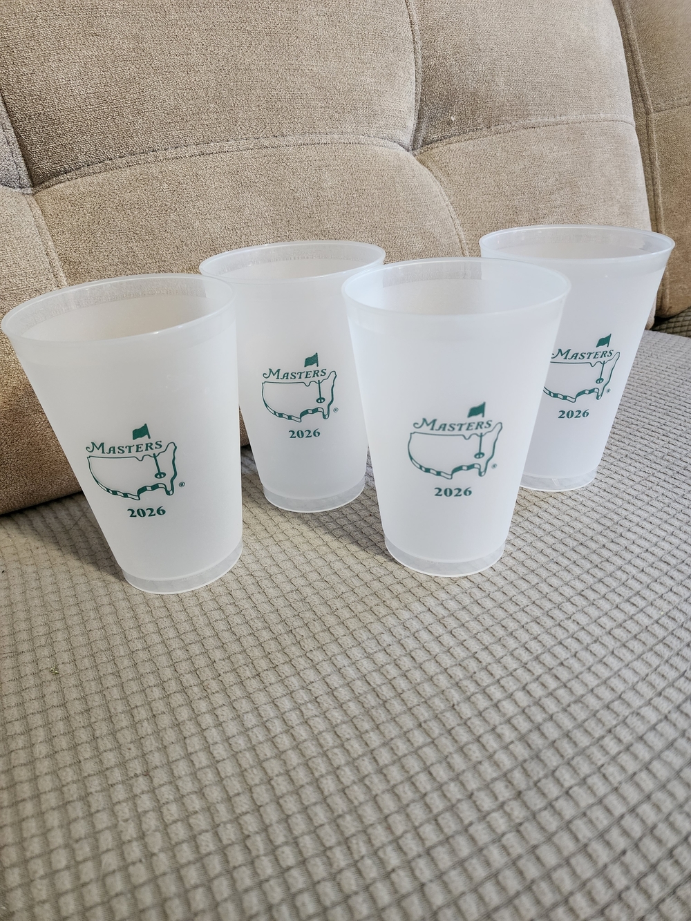 2026 Masters Frosted White Plastic Cups with Green Logo - Set of 4